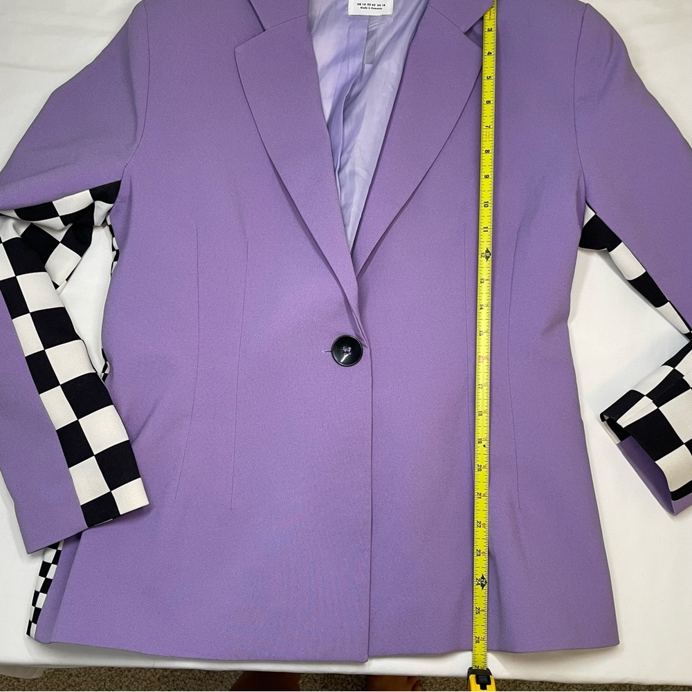 ASOS DESIGN x Christian Cowan Purple Blazer w/ Checkerboard Sleeves & Back - Picture 8 of 9